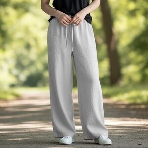 Coldwater Creek Linen Natural Fit Straight Fit Trouser Casual Pants 4 S Beige